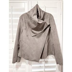 Anne Klein Faux Suede Asymmetrical Wrap Jacket Gray XL NWT Moto Funnel Neck